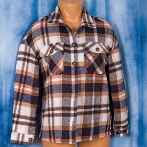 NWOT CY Fashion Brown Black Plaid   Polyester and   Rayon Shirt Size S